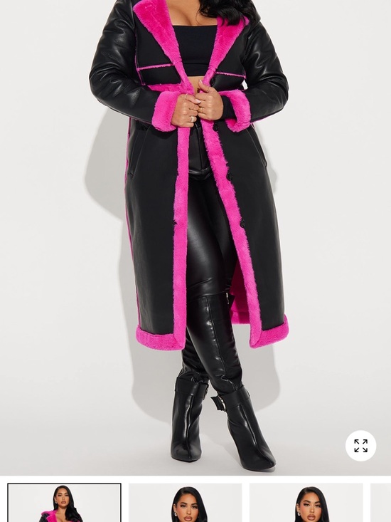 Fashion Nova Jackets & Blazers - Fashion Nova Convertible Black Trench Coat with Hot Pink Fur Trim